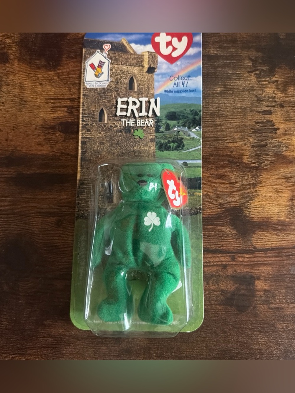 Ty Erin The Bear Green Plush with White Shamrock